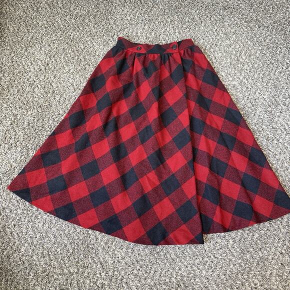 Vtg Halston Wool Midi Skirt Sz 4 Red Tartan Plaid Scotch A Line Pleated New - Picture 7 of 7